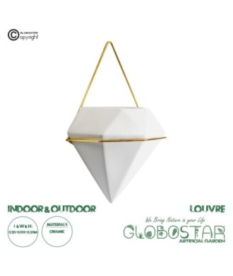 GloboStar® Artificial Garden LOUVRE 20534 Διακοσμητικό Κεραμικό Κασπώ Γλάστρα - Flower Pot Λευκό με Χρυσό Μ20 x Π10.5 x Υ30cm